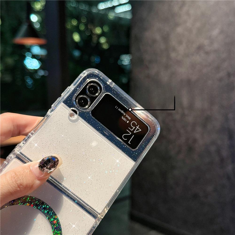 Suitable for Samsung Zflip6 Folding Mobile Phone Case Transparent Glitter Hard Shell Zflip5 Colorful Magnetic Suction Case Zflip3 4