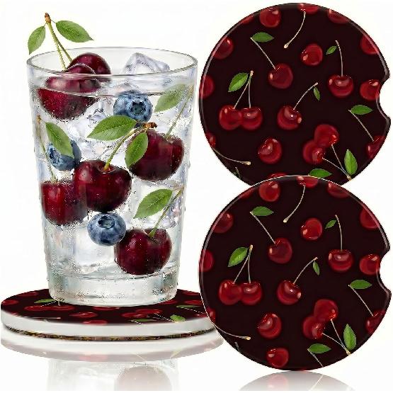 Checkered Car Coasters, Universal Fit Ceramic Car Cup Holder Coaster, 2Pcs | Absorbent Removable Cup Holder Coasters, Cute Girly Car Accessories for