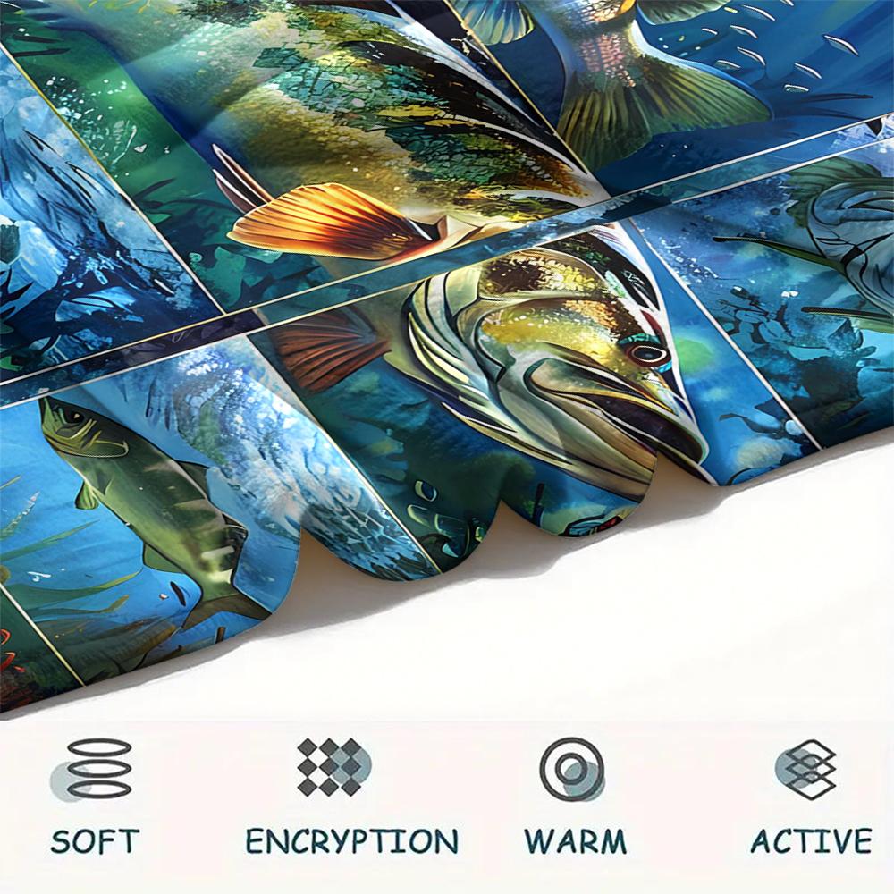 1Pc American Bass Fishing Print Flannel Blanket, High quality Comfortable for All Seasons, Home Decor, Warmth and Comfort, Perfect for Christmas Gifts