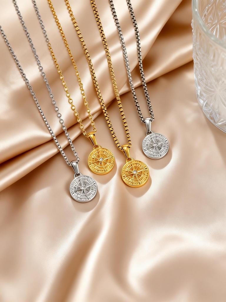 Vintage Classic Compass Pendant Necklaces for Women Men, Hip Hop Fashion Stainless Steel Jewelry Graduation Guide Gift