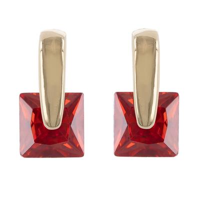 [R4768] - Golden Red 'Crystal' Gold Plated Earrings - 10x5 Mm