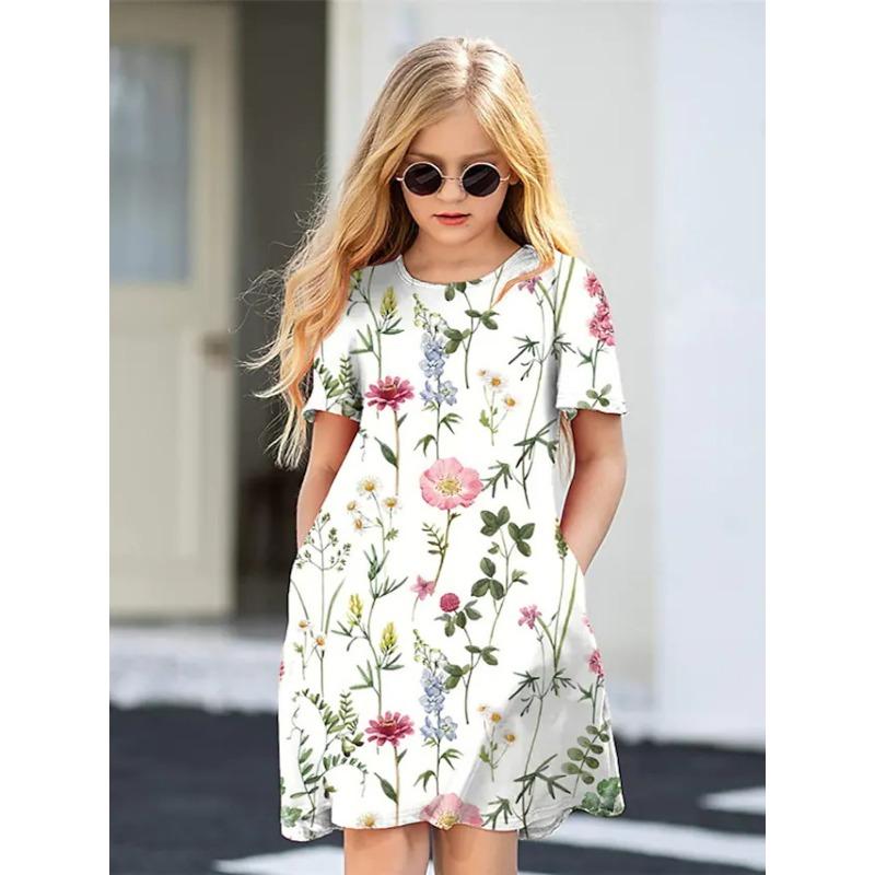 

Летнее платье с принтом для девочек, модное, с круглым вырезом и открытыми плечами, горячая распродажа 110