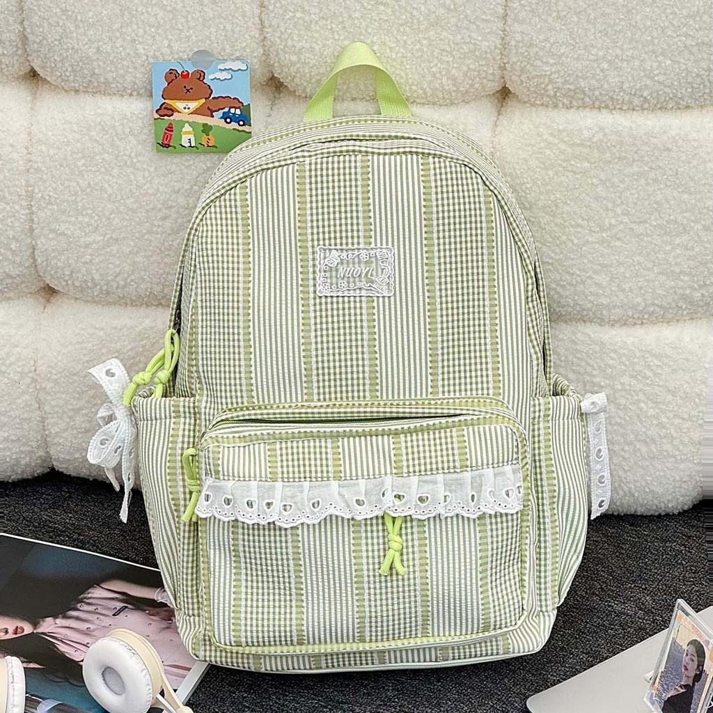 Schoolbag Korean simple casual striped schoolbag female junior high school student backpack large capacity class commuter travel backpack