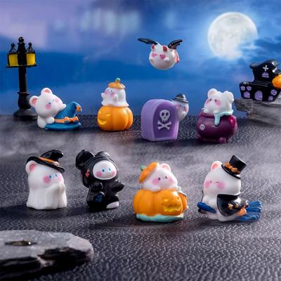 Halloween Cartoon Pumpkin Bear Doll Multicolor Resin Miniature Bear Figurine Halloween Supplies Party Ornaments Accessories