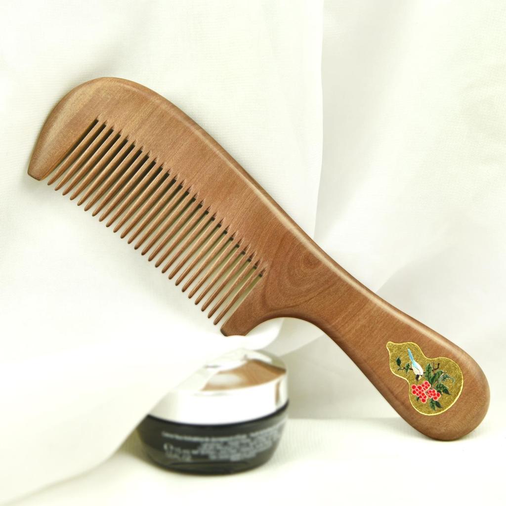 Nanmu Gold Painted Hairdressing Comb - Smooth Finish Women's Souvenir Gift