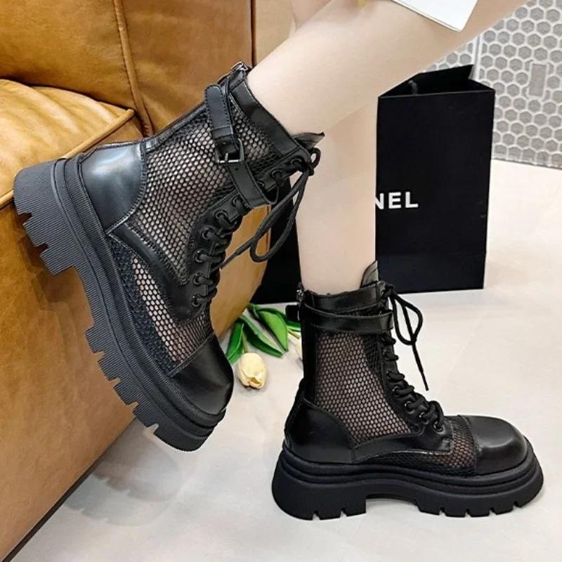 2024 New Solid Color Thin Hollow Mesh Fashionable, Comfortable, Non Slip, Breathable, Wear-resistant Women's Short Cool Boots