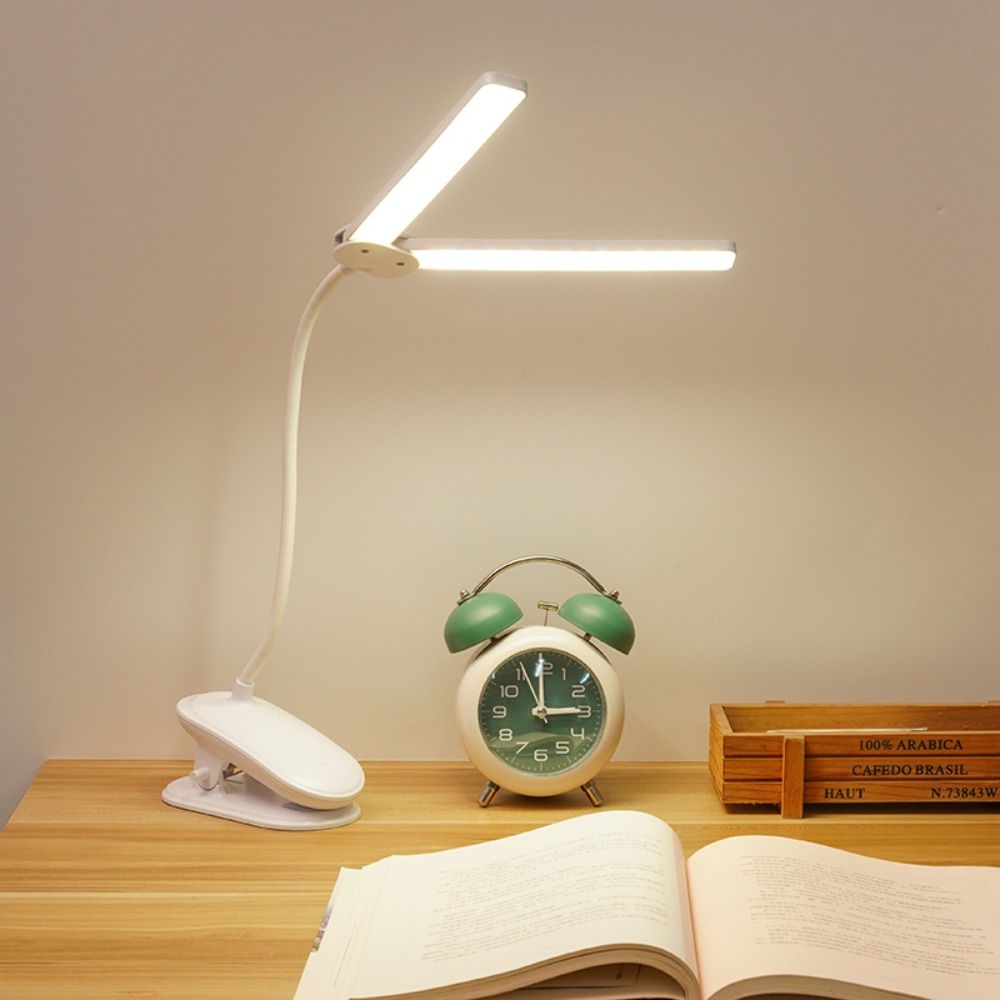 3 Colors LED Clamp Double Head Desk Lamp Touch Dimming Reading Lamp with Clip  School/Office