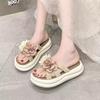 New one-word slippers women's summer wear two-color flower thick-bottomed cool slippers fashionable non-slip comfortable beach sandals