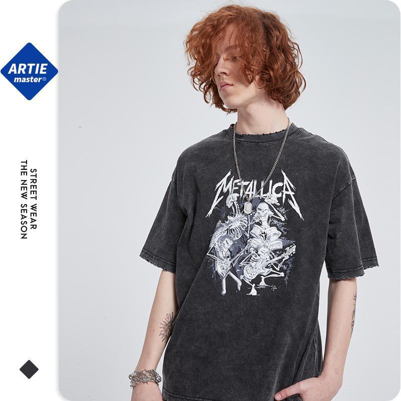 ARTIE Men's Harajuku Style Dark Rock Short Sleeve Cotton T-Shirt