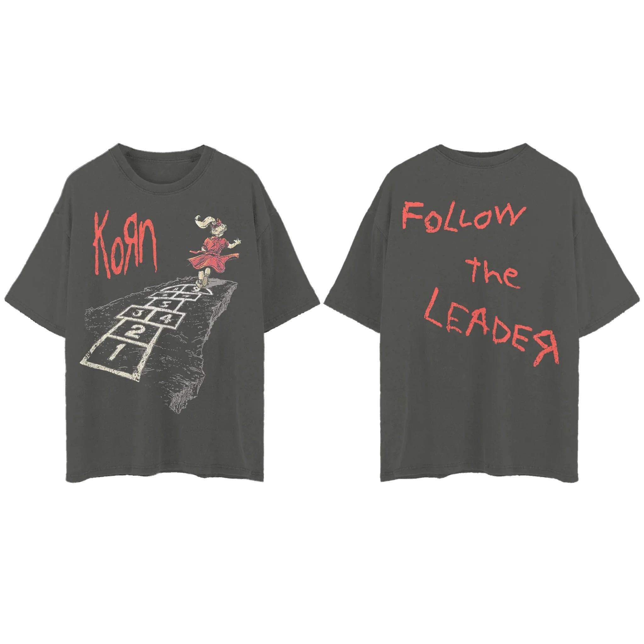 Korn Band Mens Oversized Tshirt Streetpunk Graphic Print Rockinspired Summer 2025 Mens Highquality Cotton ONeck Clothing S