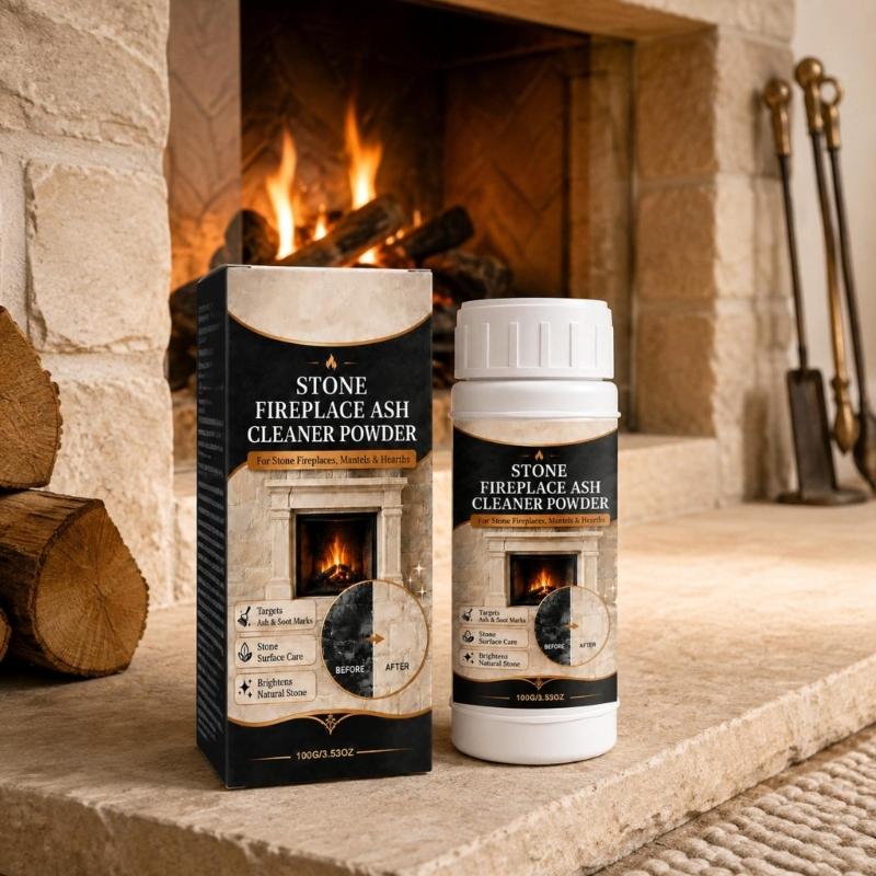 Fine Stone Hearth Cleaning Powder in a Plastic Bottle for Soot Care, Controlled Dispensing, Routine Mantel Cleaning and End-of-Season Surround