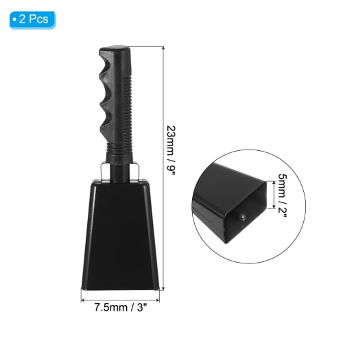 PATIKIL 9-inch Cowbells for Football Games, 2-Piece Bulk Loud Noise Maker with Handle, Metal Cowbells for Cheerleading, Marathons, Weddings, DIY, Pain