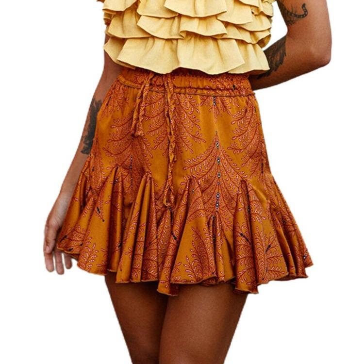 Buy Women's Summer Ruffles Printed Mini Skirt Ladies Casual