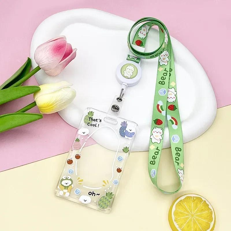 Transparent Card Holder Cartoon Animal Print ID Card Badge Holder Case Kawaii Cartoon Cute Student Bus Card Cover