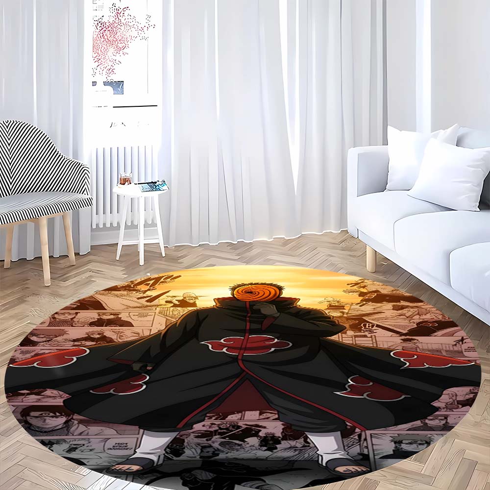 Naruto Round Area Rug Anime Cartoon Pattern Soft Non-Slip Floor Carpet For Bedroom Living Room Kids Room Playroom Home Decor Mat