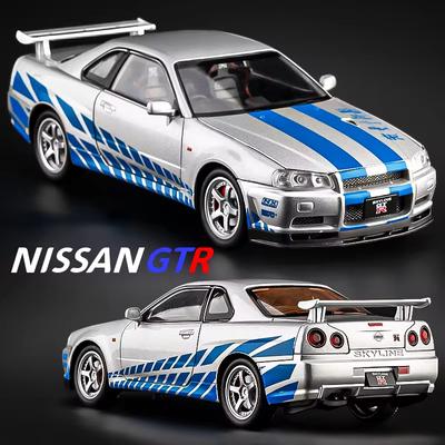 LYZRC 2025 Novo 1:24 Nissan Skyline GTR R34 Liga Veículo Modelo Diecast Metal Velozes e Furiosos Colecionáveis Brinquedos de Aniversário para Crianças Presentes