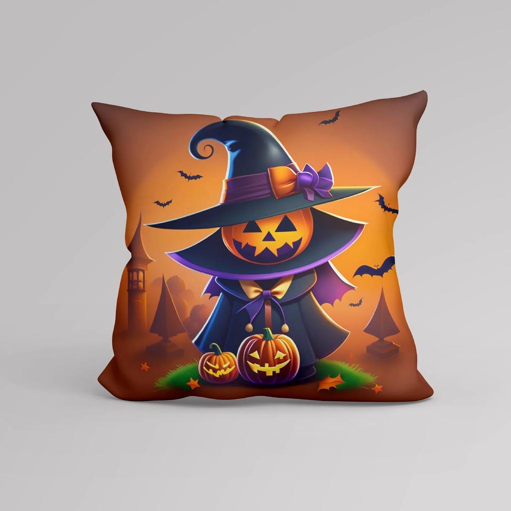 Office Sofa Cushion Cover Cartoon Witch Pumpkin Halloween Pattern Pillow Cover Luxury Home Decor Cushion Cover