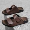 Fashion Fashionable Outdoor Men's Anti Slip Beach Sandals for Summer New Comfortable Men Top Layer Cowhide Explosive Latex Pad Slippers