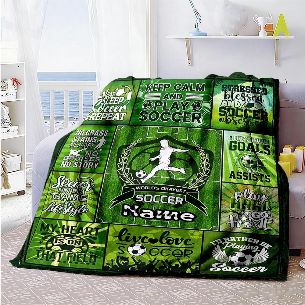 Soccer Personalized Text Blanket Multi-purpose Customizable Blanket Durable Comfort Suitable for Office Living Room Office Chair Bed