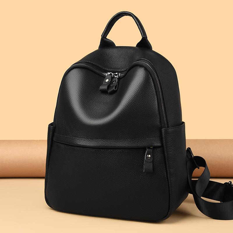 Damen vielseitiger Rucksack aus echtem Leder - Oberste Schicht Rindsleder, Großes Fassungsvermögen, Unifarben, Modische Reisetasche (Modell 2025)