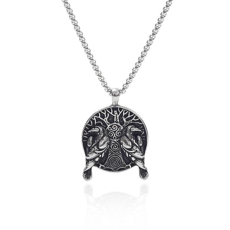 Odin Raven Totem Titanium Steel Mens Necklace Norse Mythology Viking Pendant Durable Stylish Jewelry