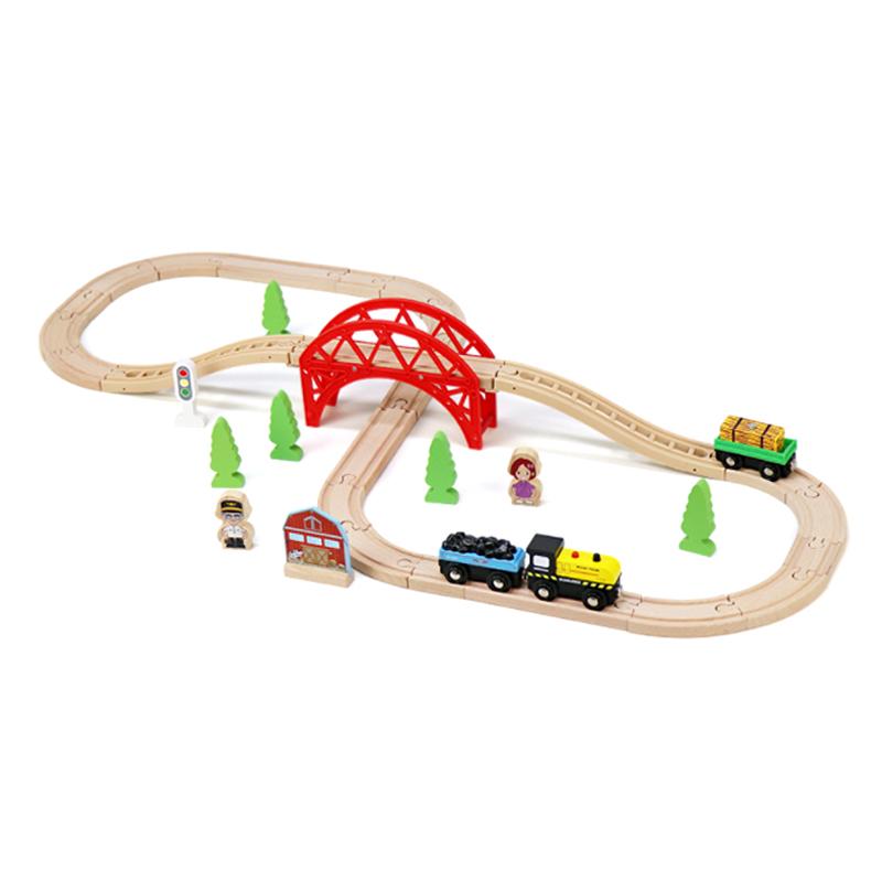 

Детский деревянный набор для треков, Красный мост, 8 треков, магнитный поезд, сборка, комбинированная сцена, игрушки для мальчиков и девочек, подарок