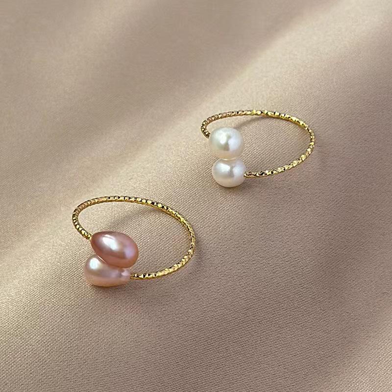 

Freshwater Pearl Adjustable Crossover Ring: Women s Simple French Fashion Jewelry
