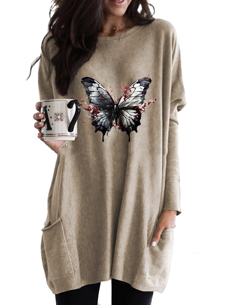 Women's Long Tunic with Pockets Loose Fit Fashion Printed Logn Sleeve Top Women's Sweatshirt