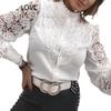 Spring  Summer Fashion Lace Long Sleeved V-neck Button Down Shirt for Women