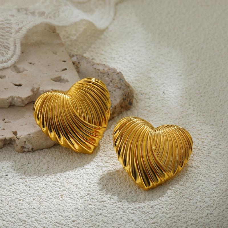 Love Heart Designs Oversized Studs Earrings Comfortable Hypoallergenically Gold Plated Zinc Alloy Accessories