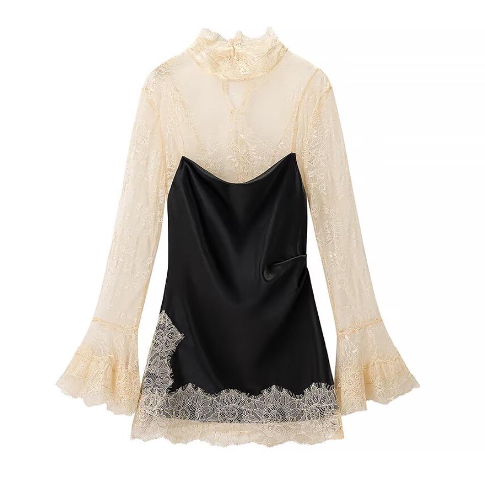 2025 Women s Fashion Black Lace Slip Dress A77-2567 M