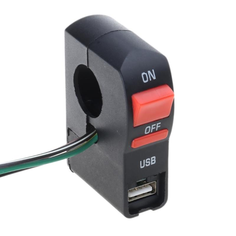 Interruptor de Farol Universal para Scooter Botão Liga/Desliga no Guidão com Carregador USB para Carro