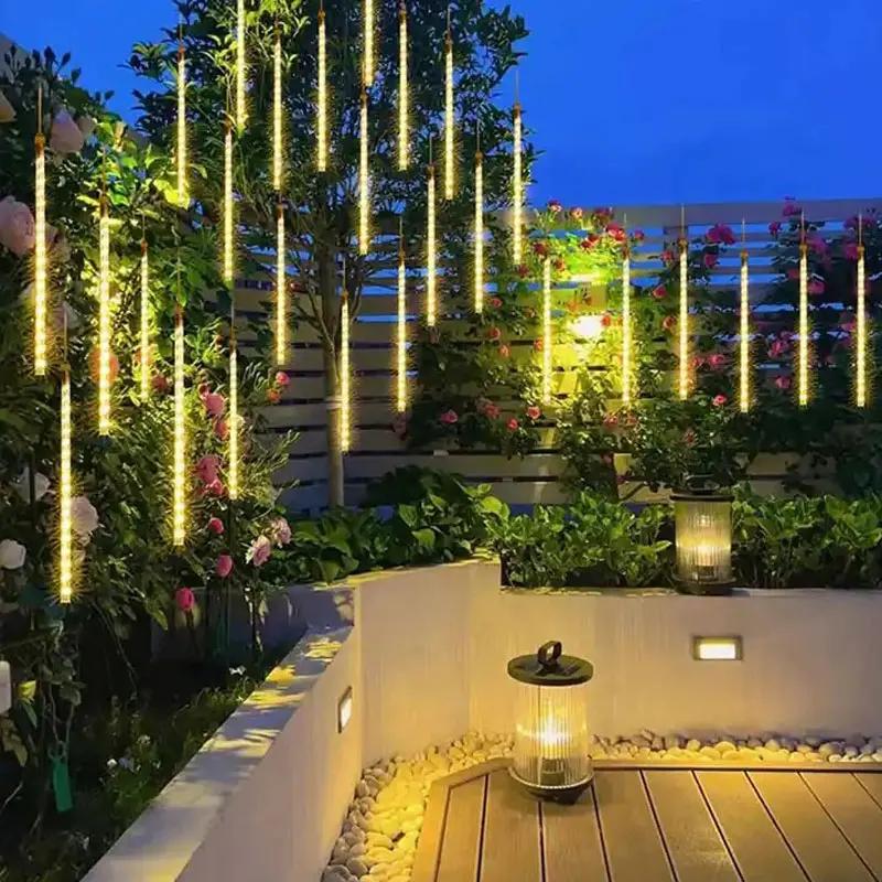 LED Meteor Shower Rain Lights Waterproof Falling Raindrop Fairy String Light Christmas Decoration 2025 Outdoor Holiday Party