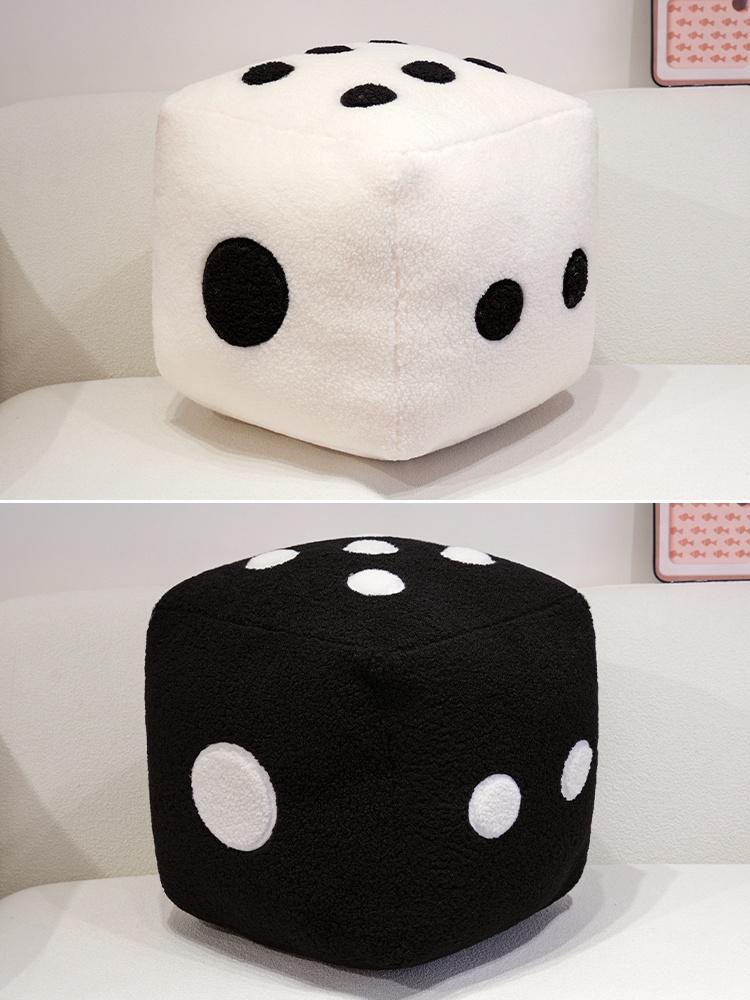 25cm Fun Play Dice Pillow Soft Stuffed Plush Toy Black White Dice Rolling Games Props Compare Sizes Funny Gift Idea Ideal For Party Entertainment