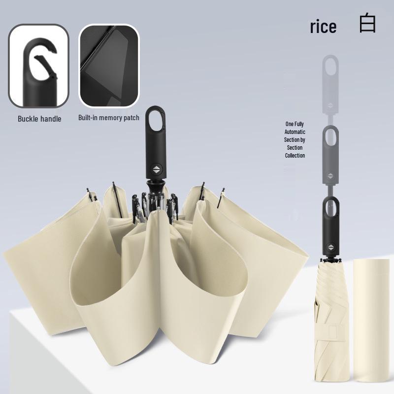 Memory Patch Three-Fold Automatic Umbrella: 8-Bone, Non-Folding, Dual-Use for Sun and Rain.