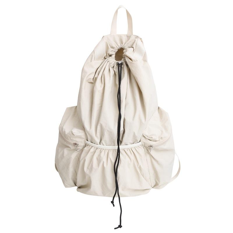 Casual Backpack Harajuku Solid Color Pleated Drawstring Waterproof Men'S And Women'S Mountaineering Travel Lightweight And Simple Niche