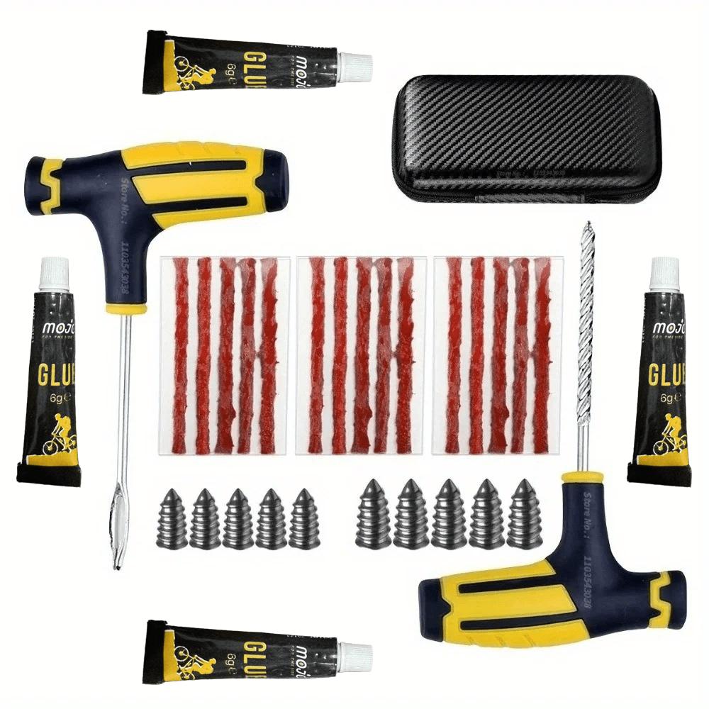 

Universal Emergency Quick Fix Vacuum Tire Repair Kit - Black Powerful Heavy-Duty Glue & Rubber Strips with Storage Box