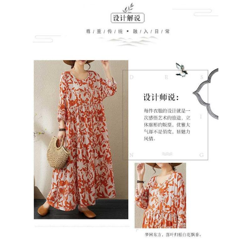 2025 New Thin Round Neck Long Sleeve Loose Slim Large Swing A-line Dresses