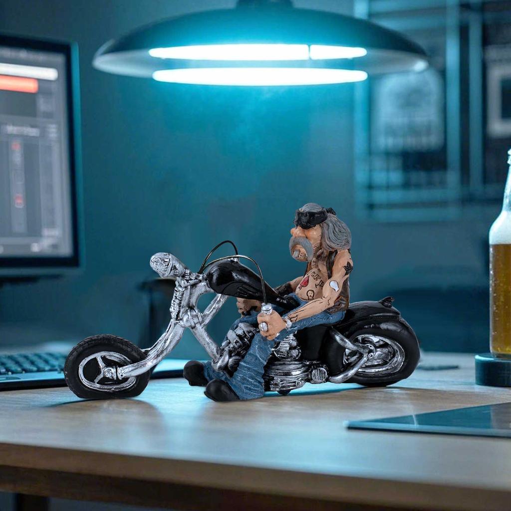 Lustige Biker-Harzfigurine, Motorradfahrer-Heimdekorationsstatue, Retro-Regalornament, Schreibtisch-Tischplatten-Dekoration für Männer