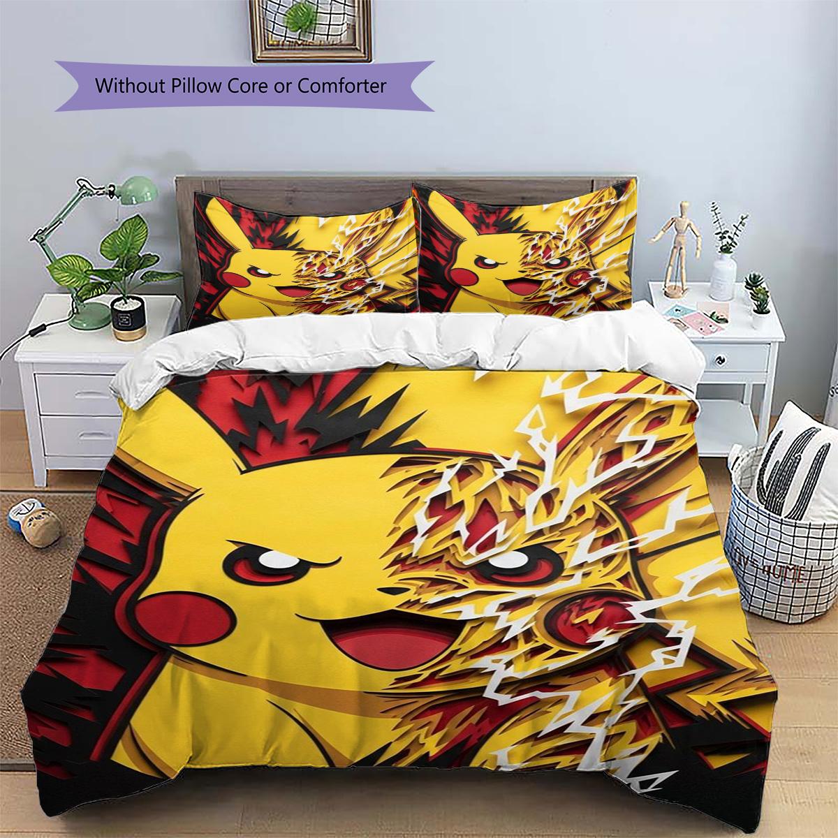 

Pikachu Patterned Pillowcase & Duvet Cover Set Bedroom Interior Decor Anime Bedding Thoughtful Present for Enthusiasts.-TING 135x200cm