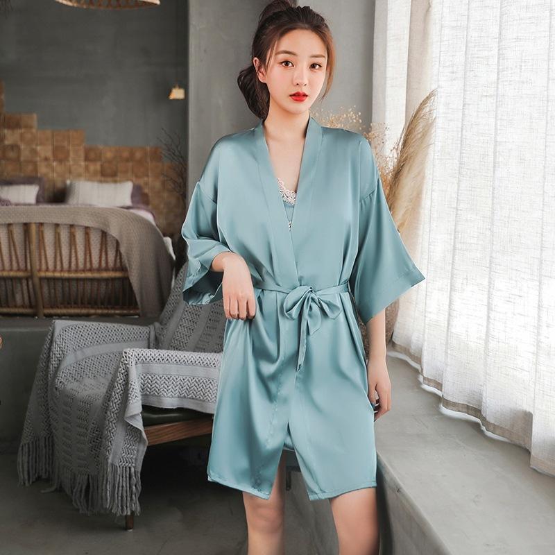 Wedding girlfriend ice silk pajamas party bridal dressing gown bridesmaids festive silk bathrobe spring and summer thin women's new models