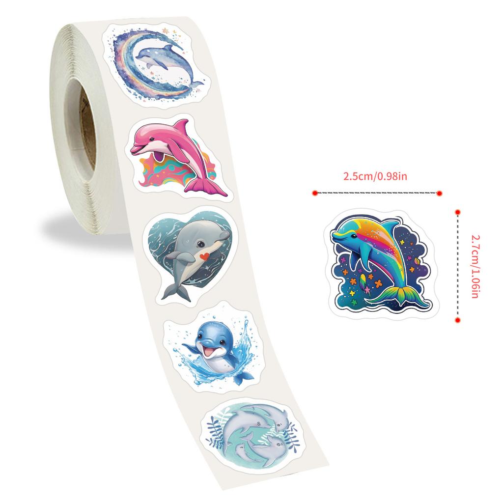500/Rolle Delfin-Cartoon-Rollenaufkleber Niedliches Tier Kinder Do-It-Yourself Skateboard Koffer Aufkleber Premium Langlebig