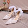 Fashion French Style White Wedding Shoes Small Luxury Feeling Baotou Sandals Female Summer Lace Mesh Hollow High Heel Bride Single Shoes