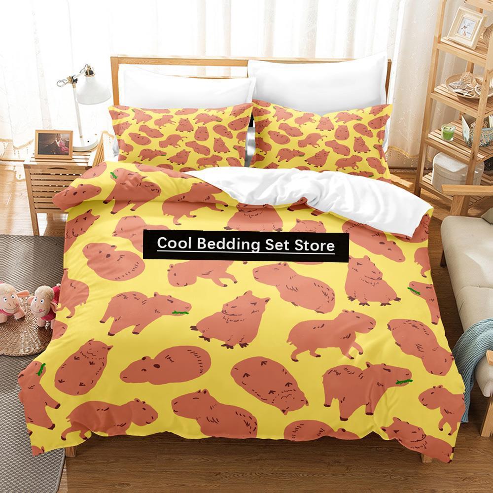 

Каваї Капібари Постільна Білизна Односпальна Двоспальна Повна Королева Королівський Розмір Комплект для Ліжка Алдулт Дитяча Спальня Набори Підковдр 3D Аніме Комплект Простирадла EU Single(135*200cm)3pcs