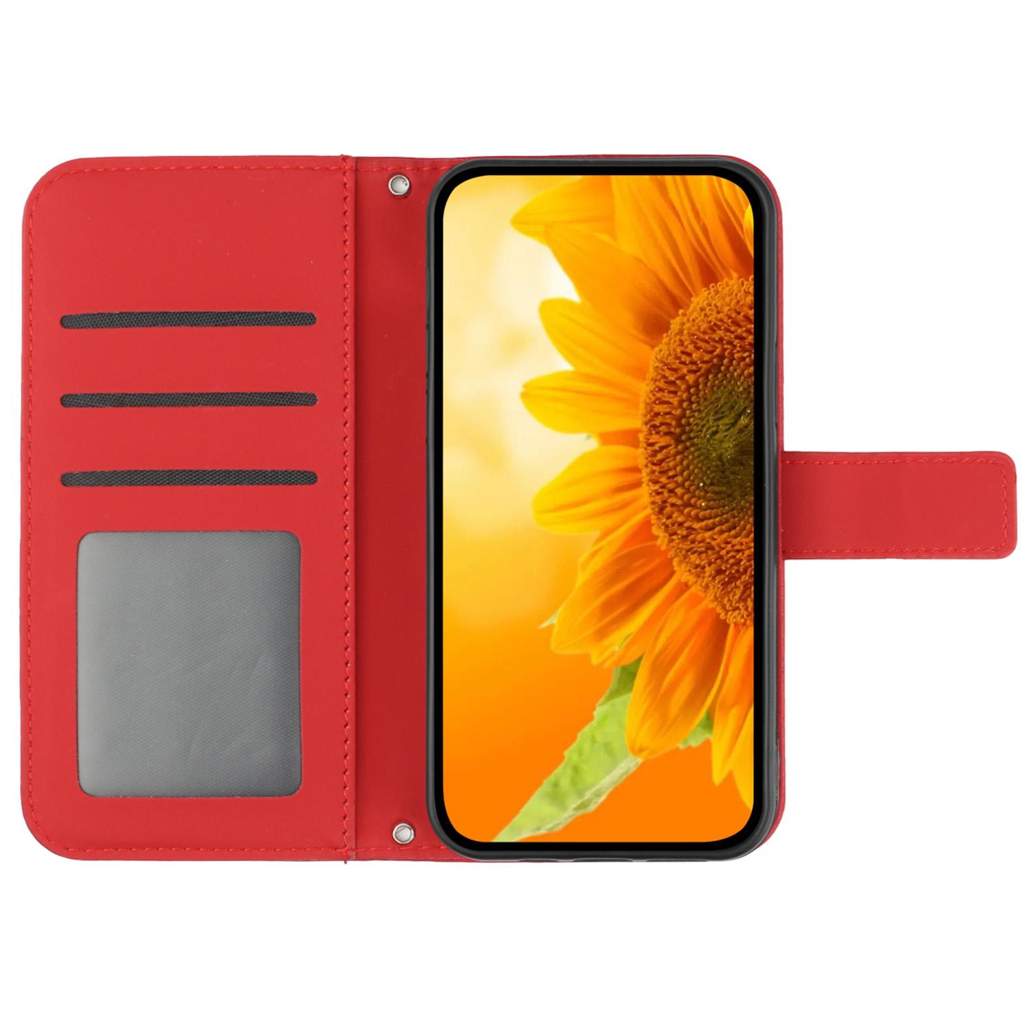 

HT04 For Samsung Galaxy A55 5G Sunflower Leather Wallet Case with Wrist Strap Red
