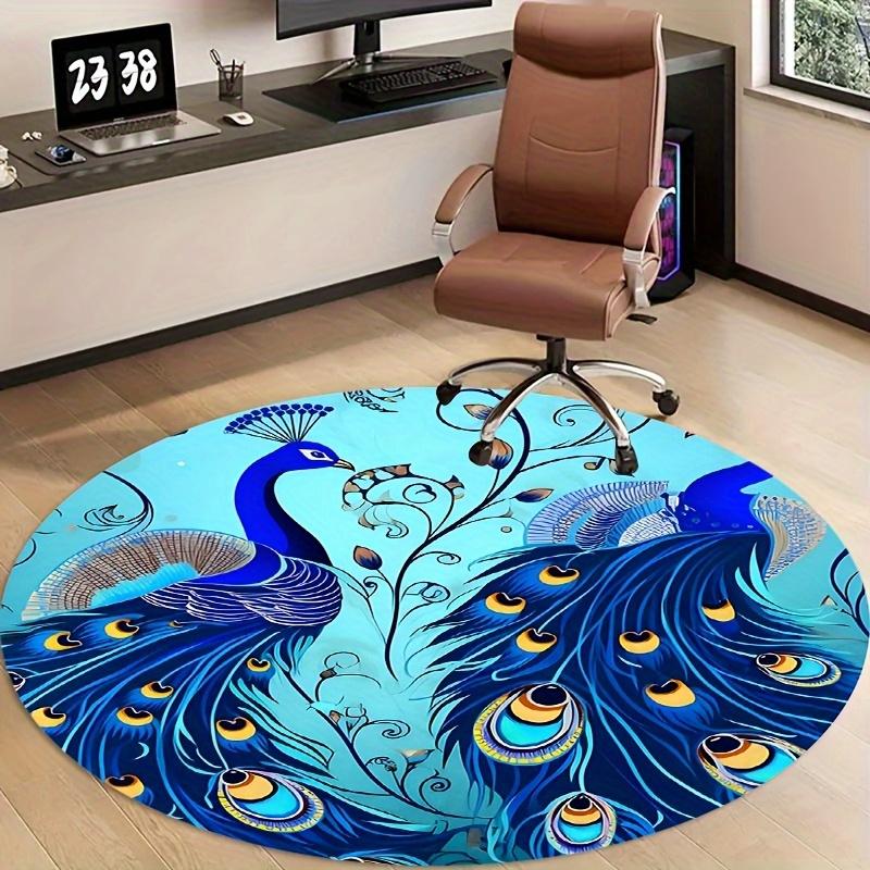 Crystal Velvet carpetLuxurious Blue Peacock Round Doormat - Soft Flannel with Non-Slip Rubber Backing, Hand Wash Only, Vibrant T