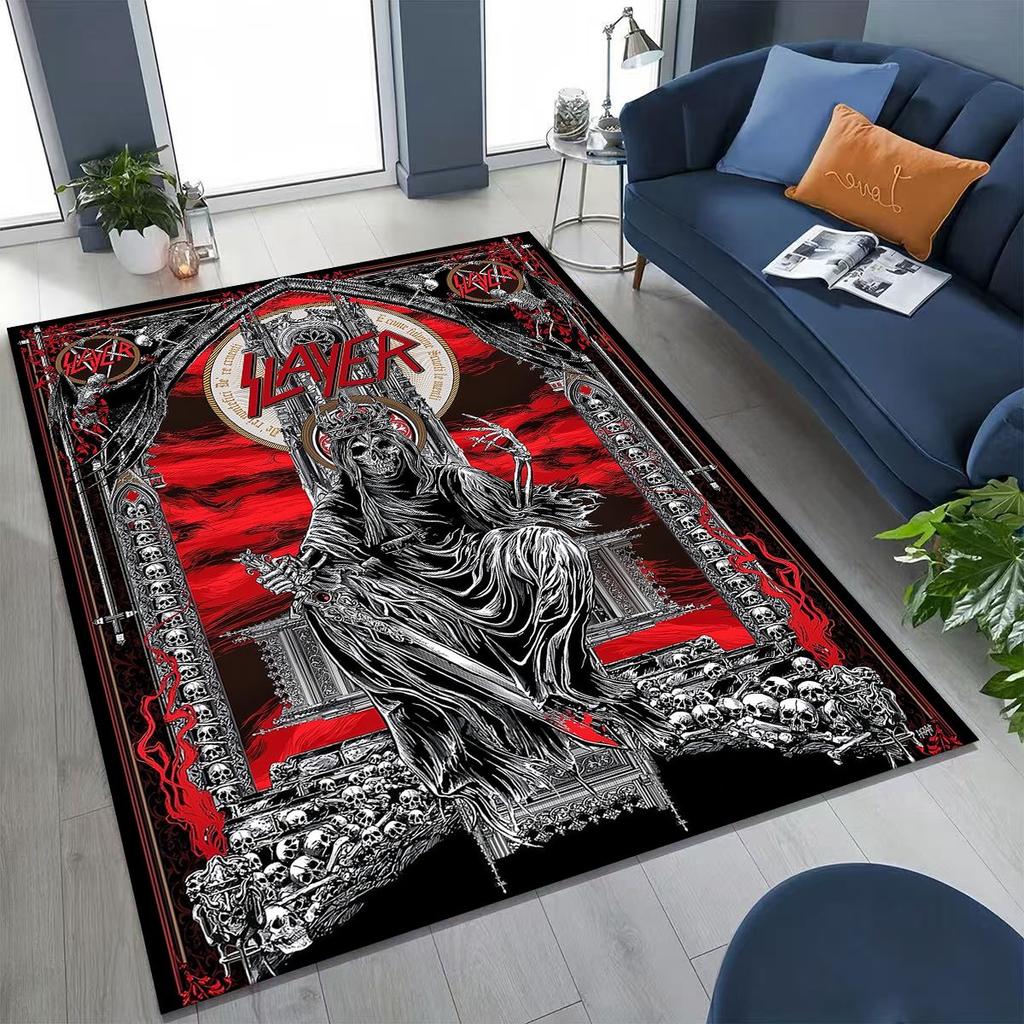 Slayer Heavy Metal Rock Band Skull Art Carpet Rug for Bedroom Living Room Sofa Home Doormat Decor,Large Non-slip Floor Mat