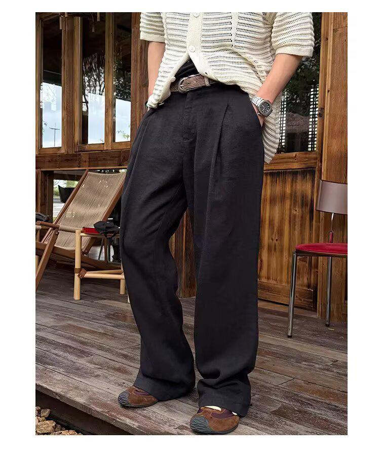 Men's Retro-Inspired Tencel Linen Wide-Leg Casual Pants