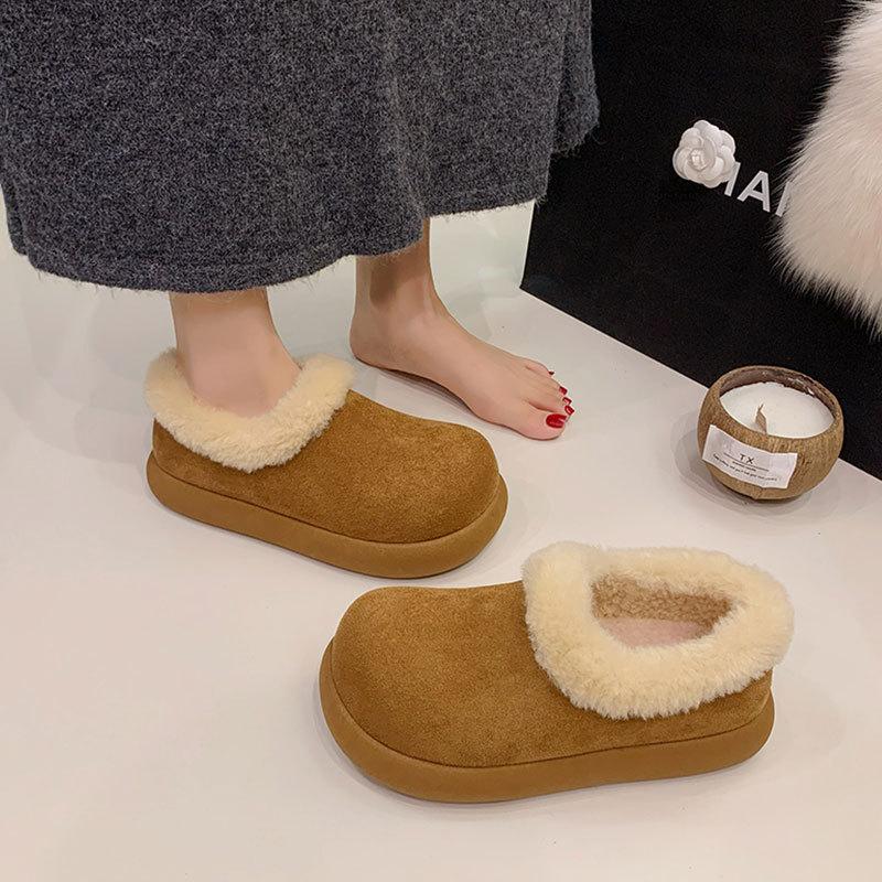 Leather Velvet Small Potato Women's New Autumn and Winter One-pedal Snow Boots Thick-soled Warm Cotton Shoes