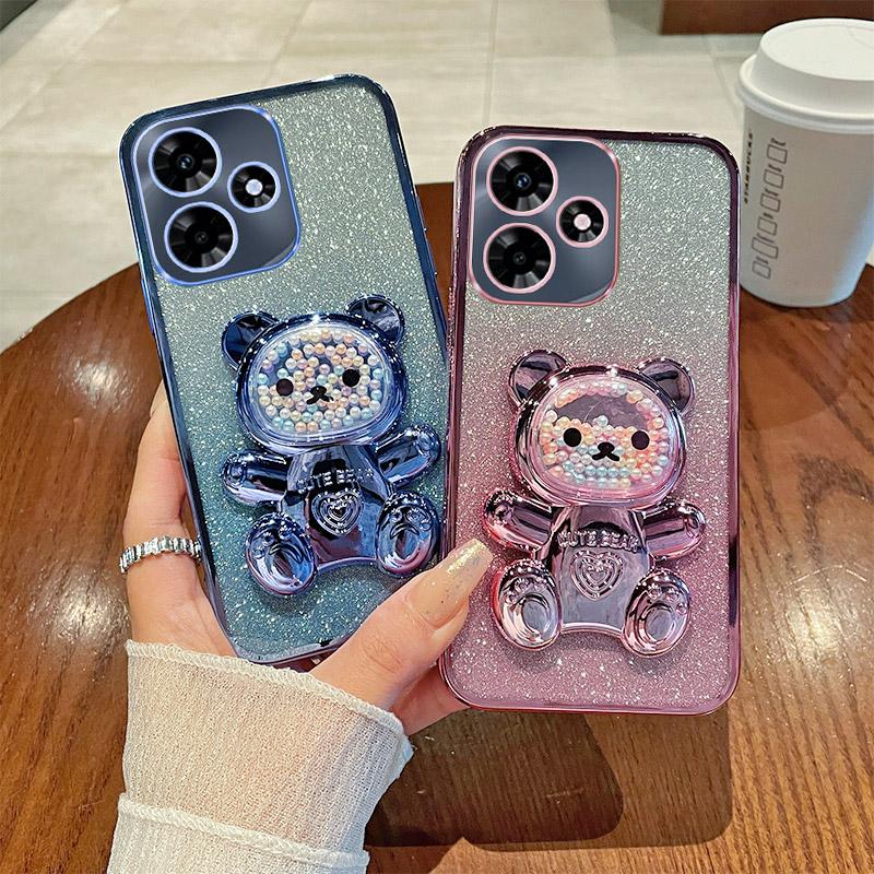 Candy Bear Stand Holder Glitter Phone Case Realme C67 C65 C63 C61 C55 C53 C51 C35 C33 C31 C30 C20 C21Y C25Y C11 C15 C17 4G Cover